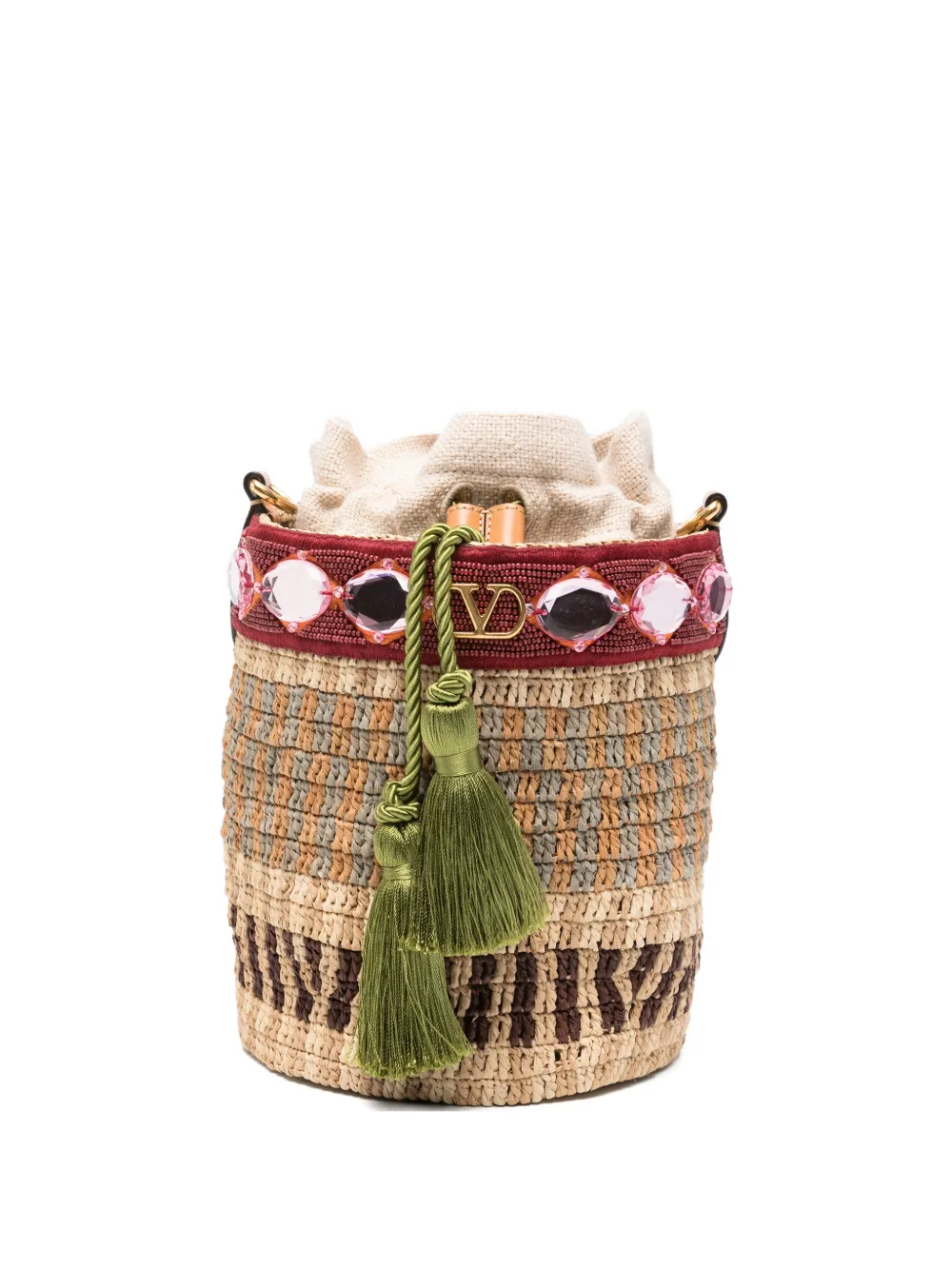 Valentino Garavani small VLogo Signature crystal-embellished bucket bag - Nude