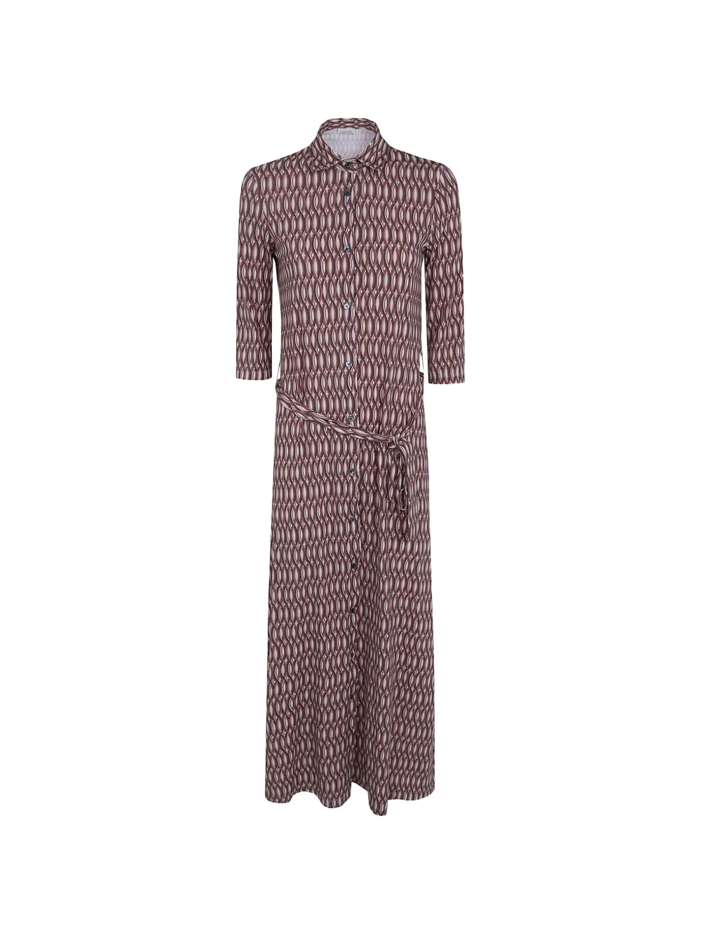 geometric-print belted shirt maxi dress