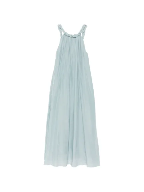 Semicouture braided-neckline pleated dress