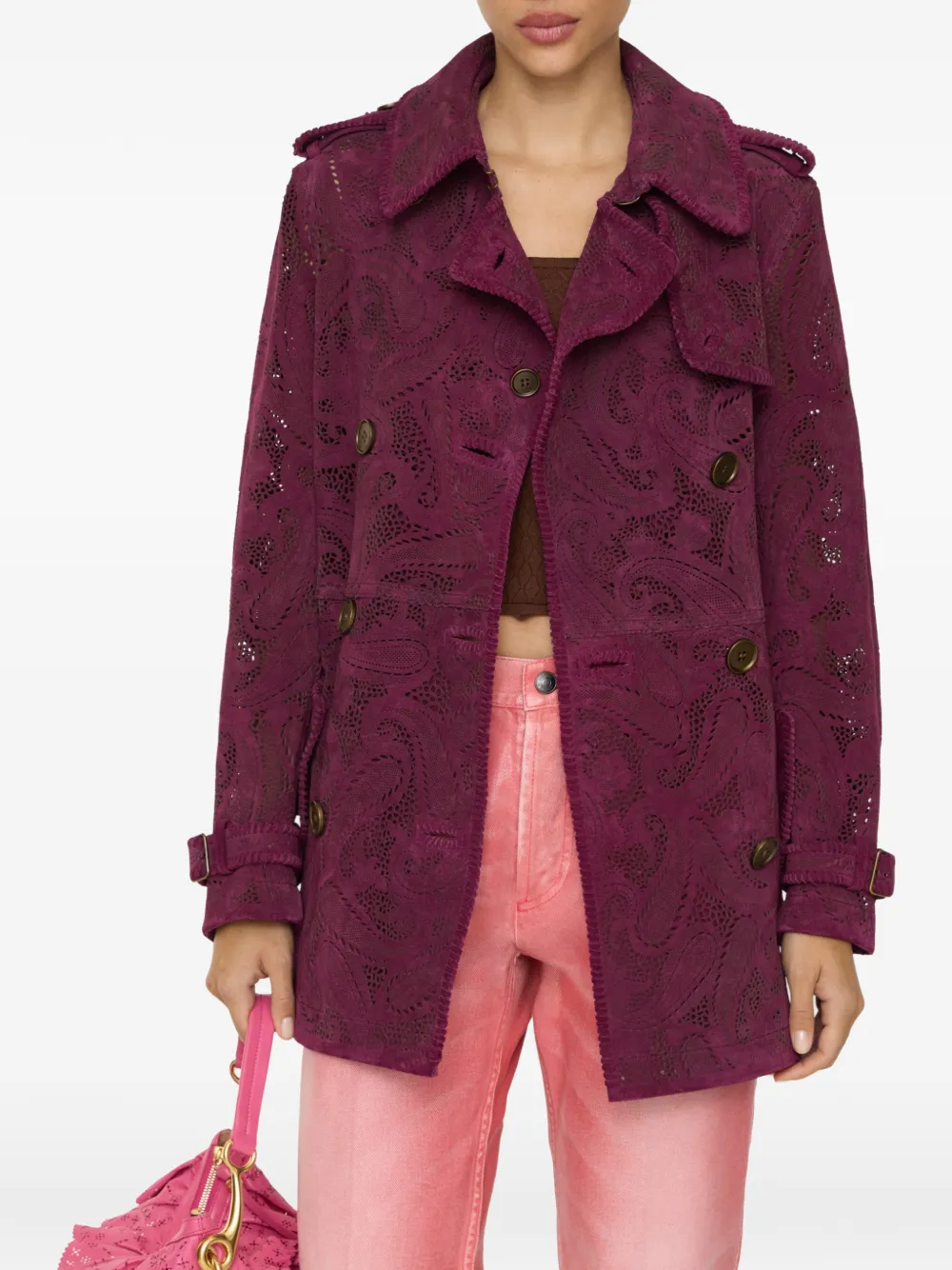 Burberry Foxfield trenchcoat met paisley suède Paars