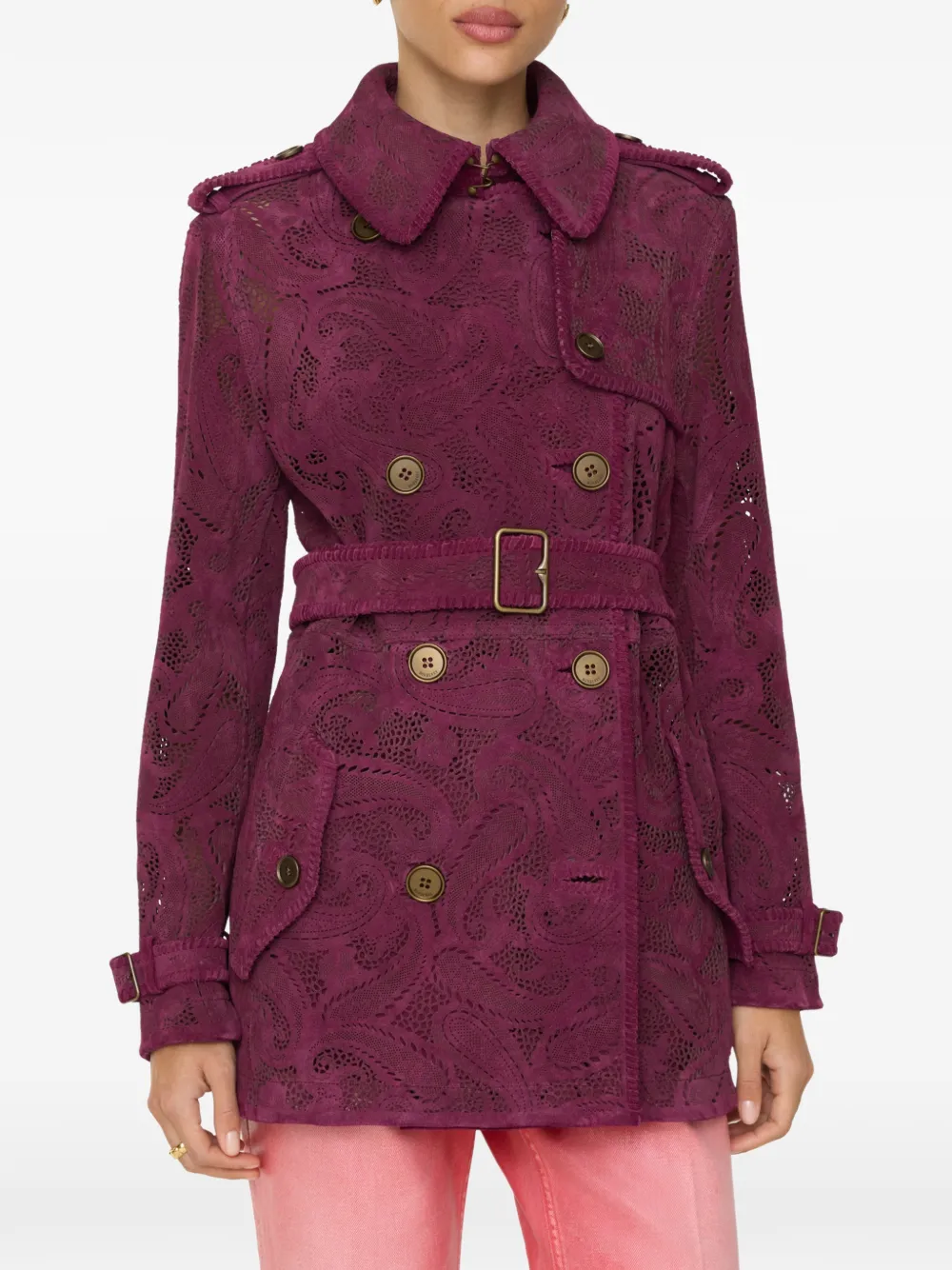 Burberry Foxfield trenchcoat met paisley suède Paars