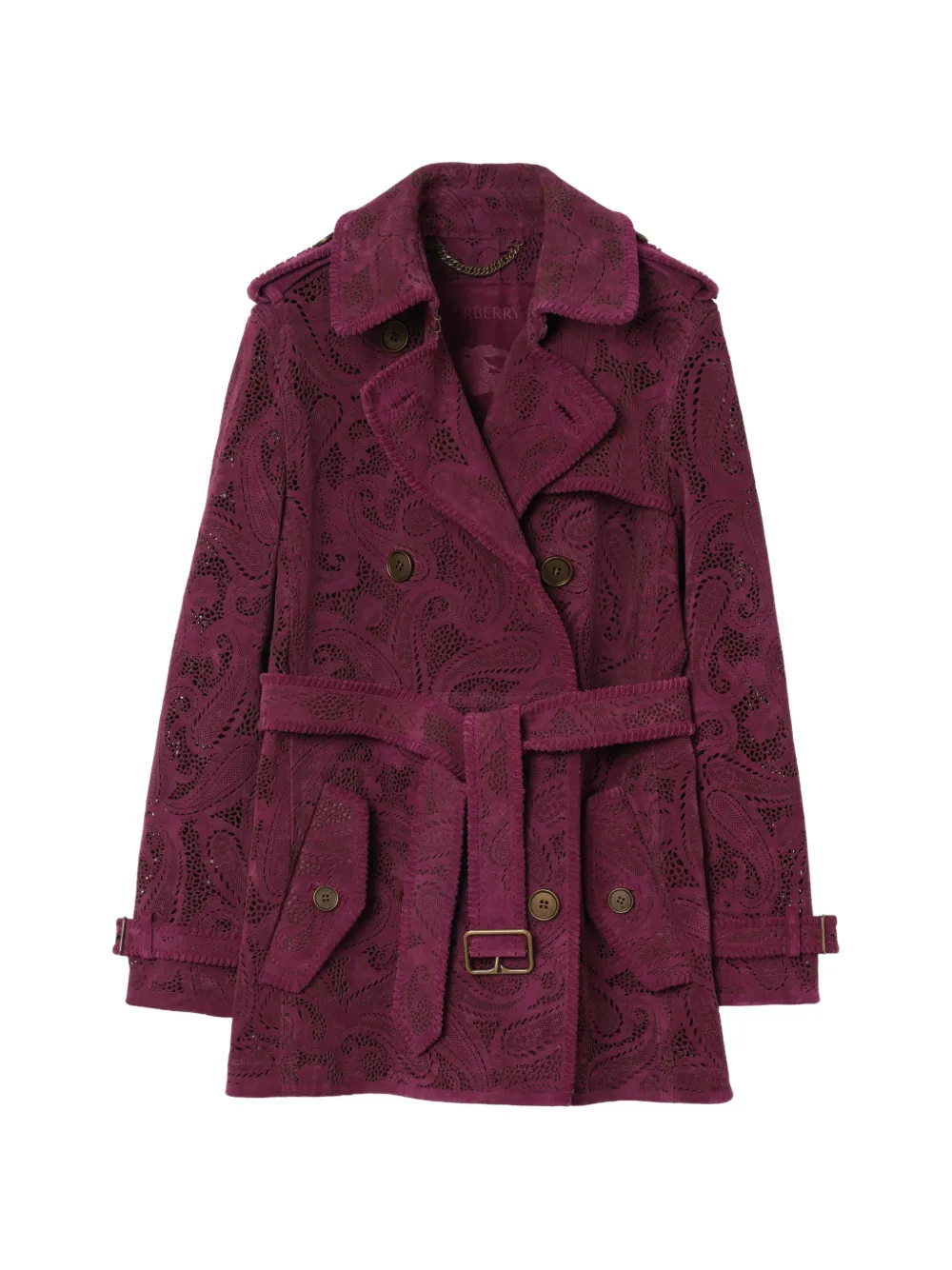 Burberry short paisley suede Foxfield trench coat - Viola