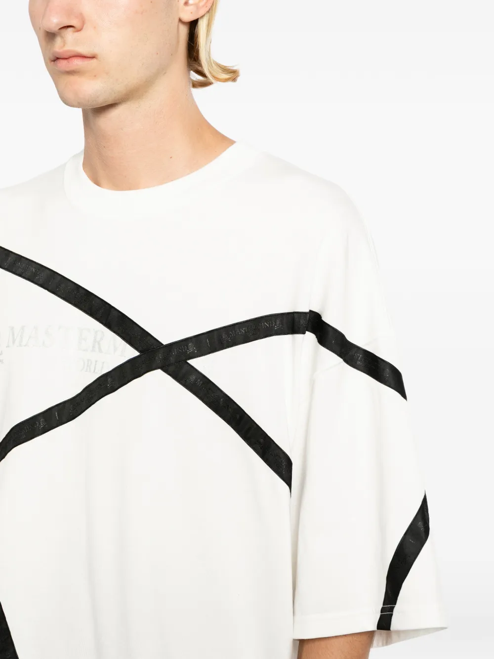 Mastermind World T-shirt met doodskop-print en band-detail Wit