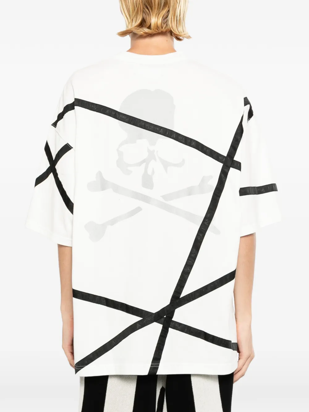 Mastermind World T-shirt met doodskop-print en band-detail Wit