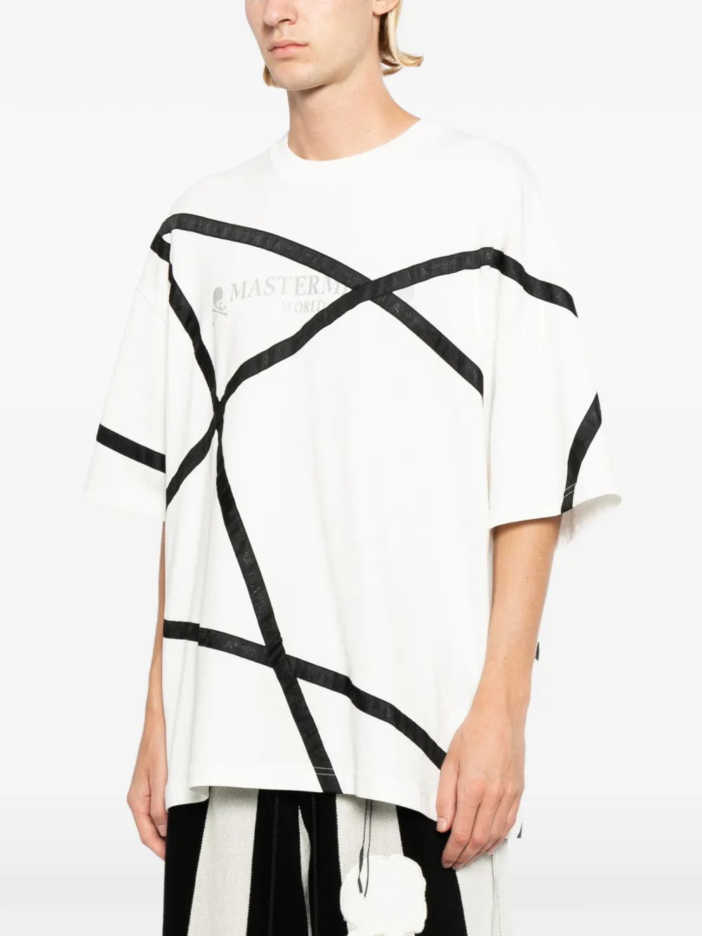 Mastermind World T-shirt met doodskop-print en band-detail Wit