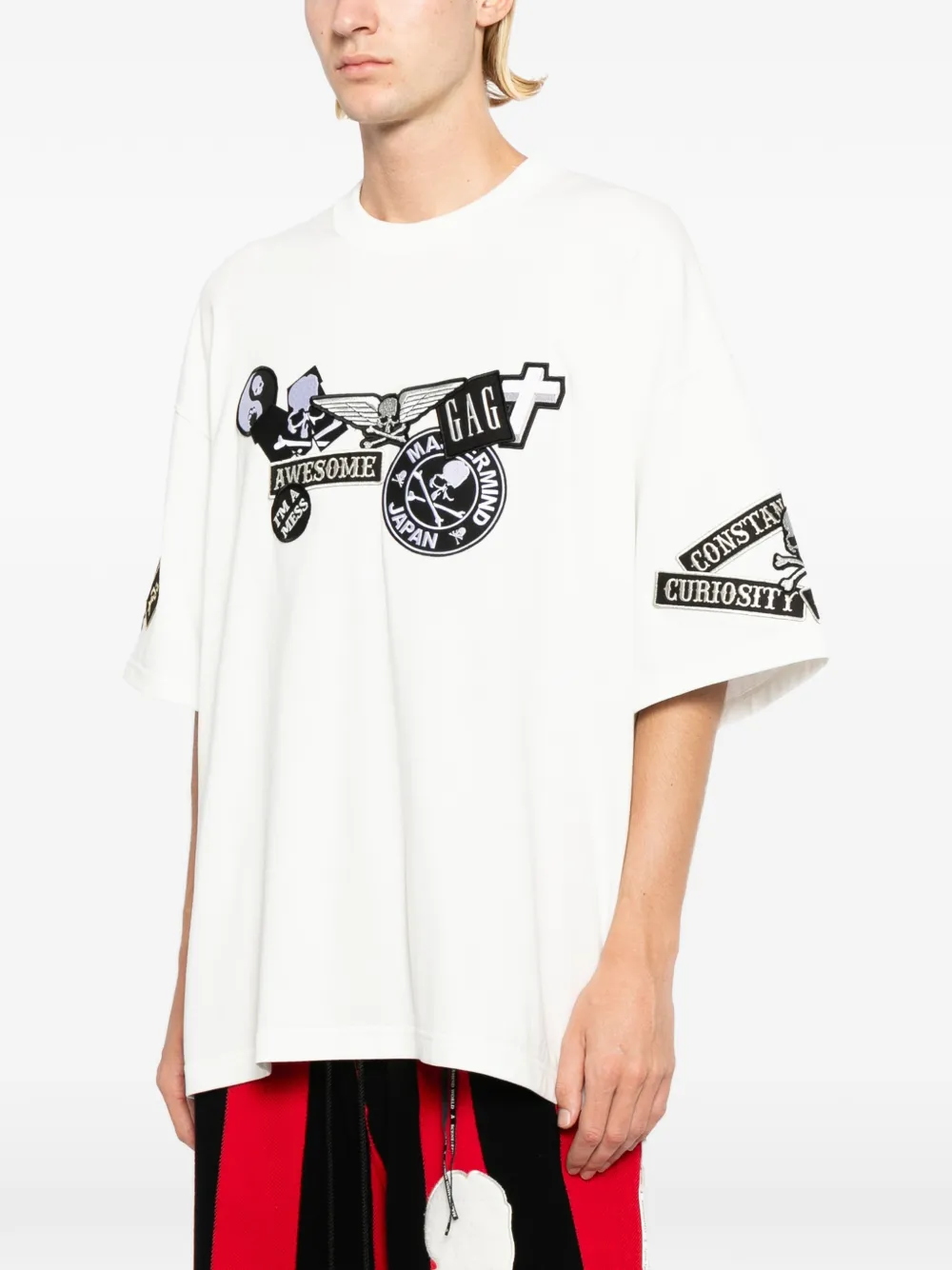 Mastermind Japan T-shirt met patchdetail en ronde hals Wit