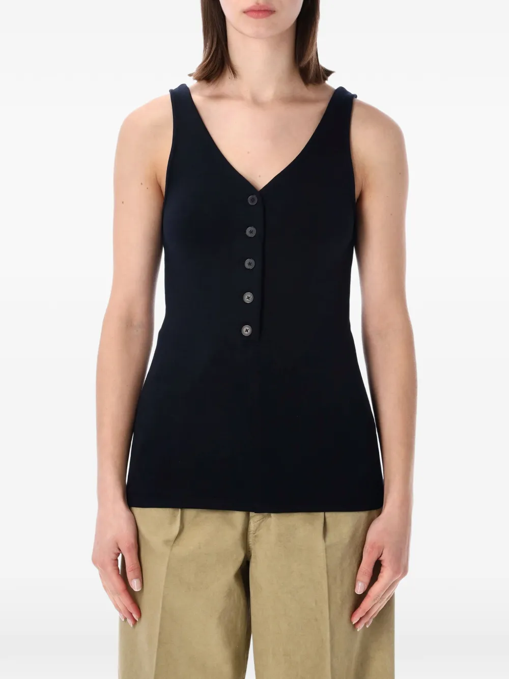 Auralee button-placket V-neck top - Blu