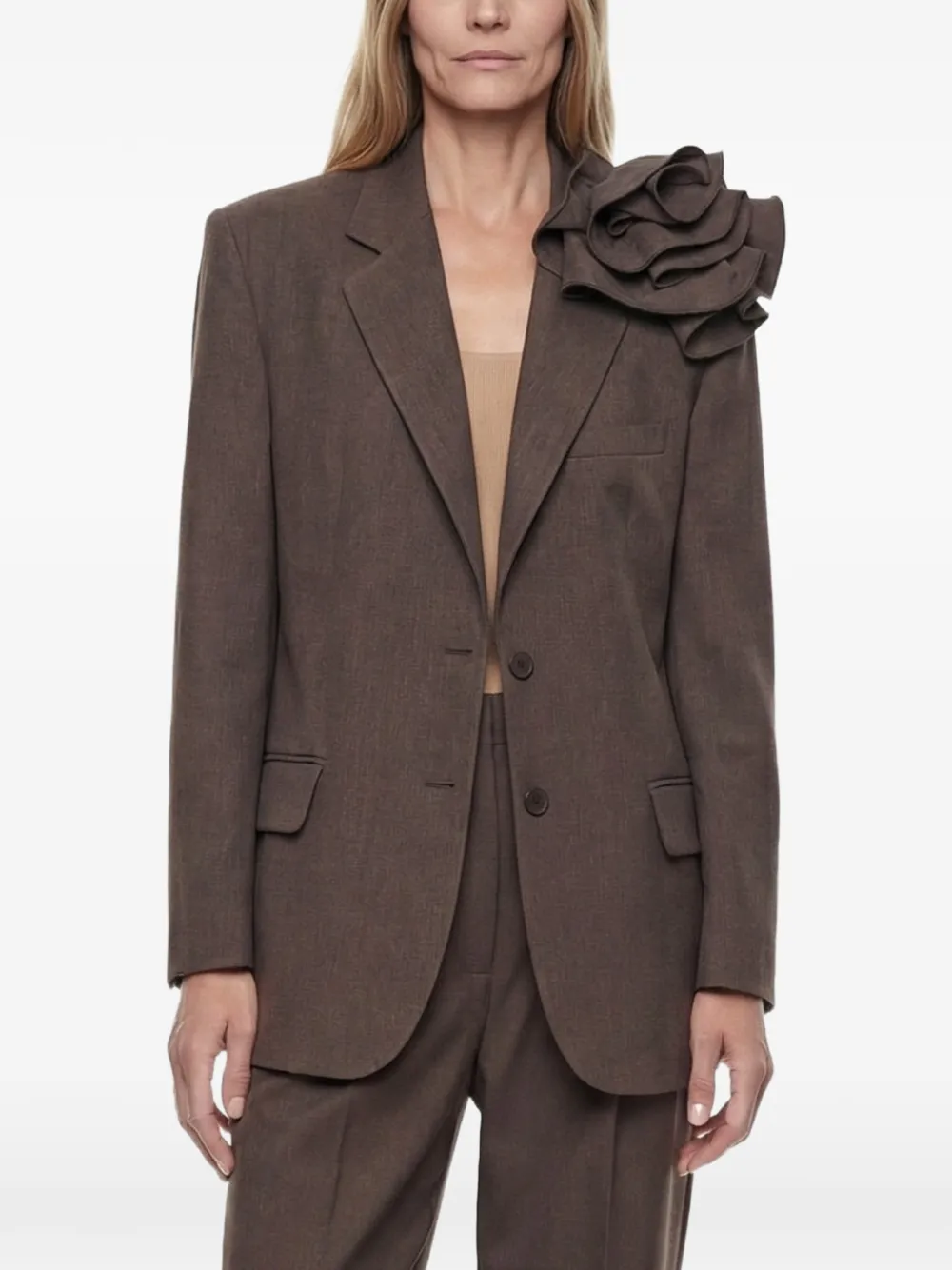 Magda Butrym floral-appliqué blazer - Marrone