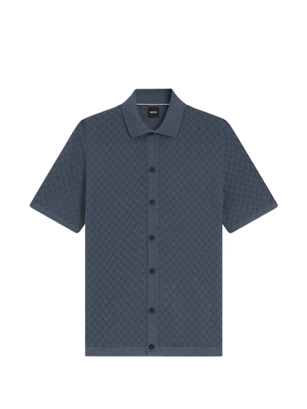 BOSS pointelle-knit button-down shirt - Blau