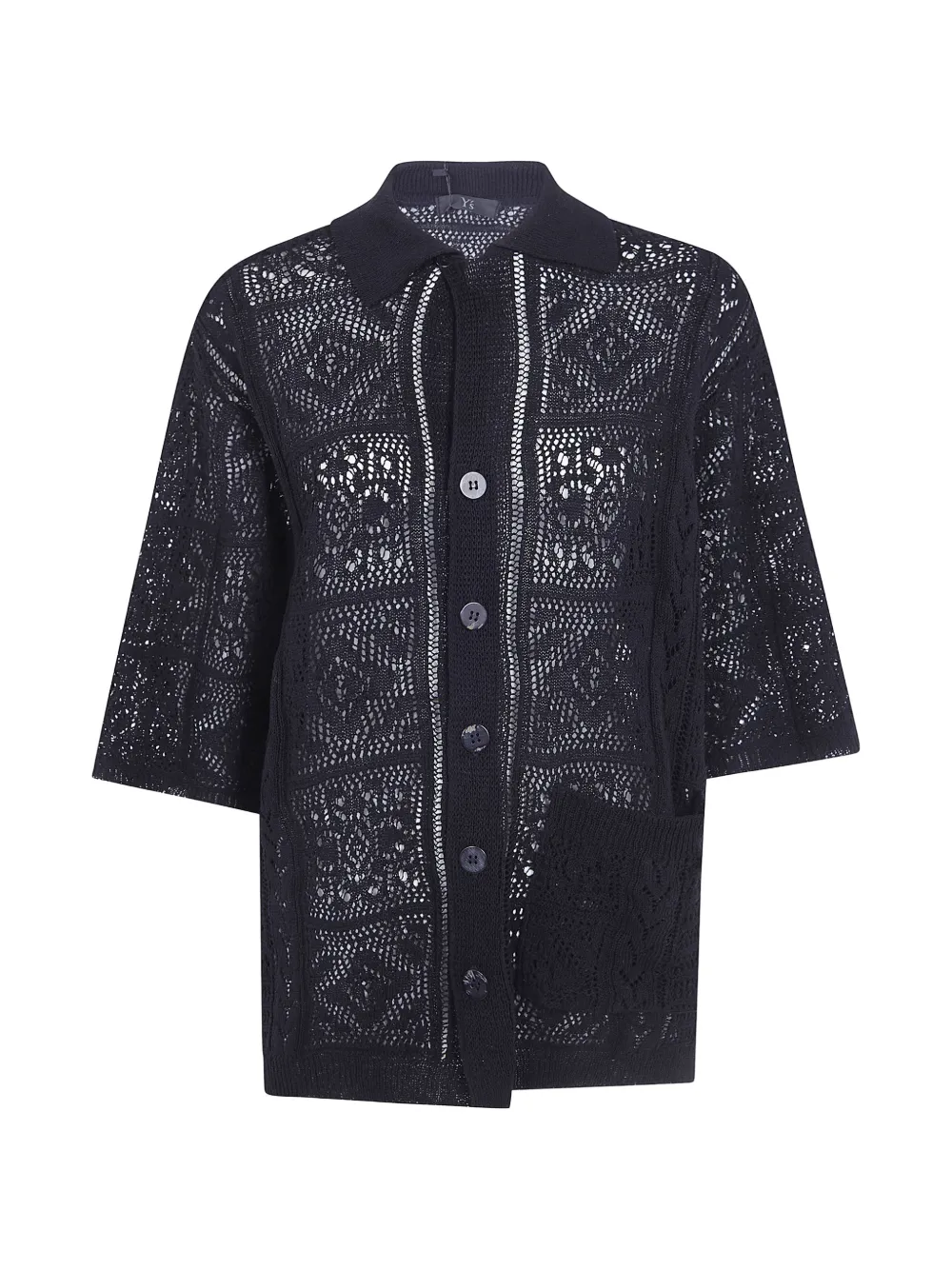 Y's Mexican crochet-knit patch-pocket shirt - Schwarz