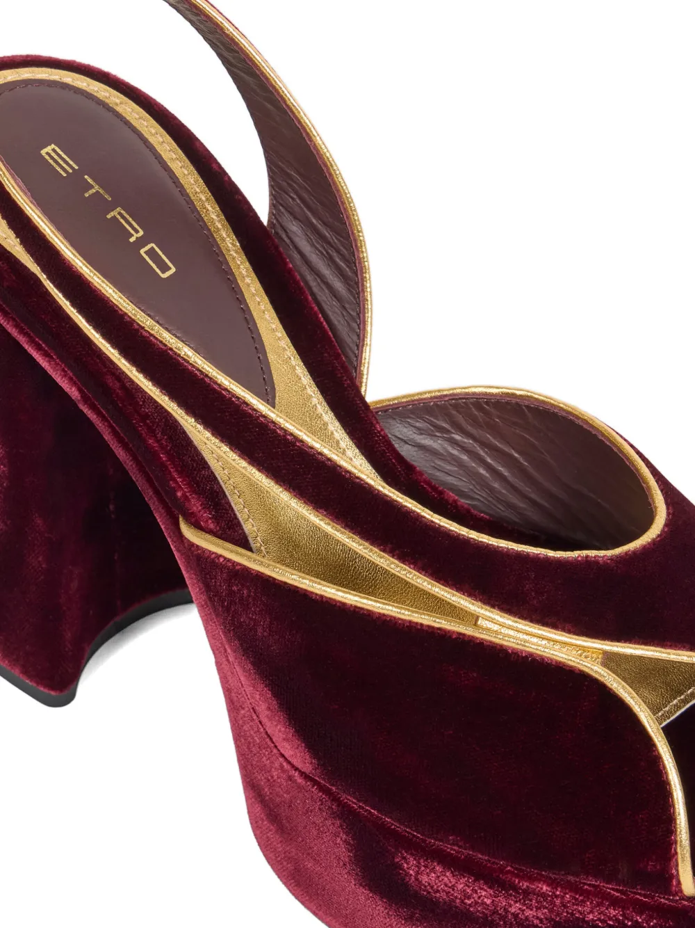 ETRO Fluwelen sandalen met plateauzool en metallic afwerking Rood