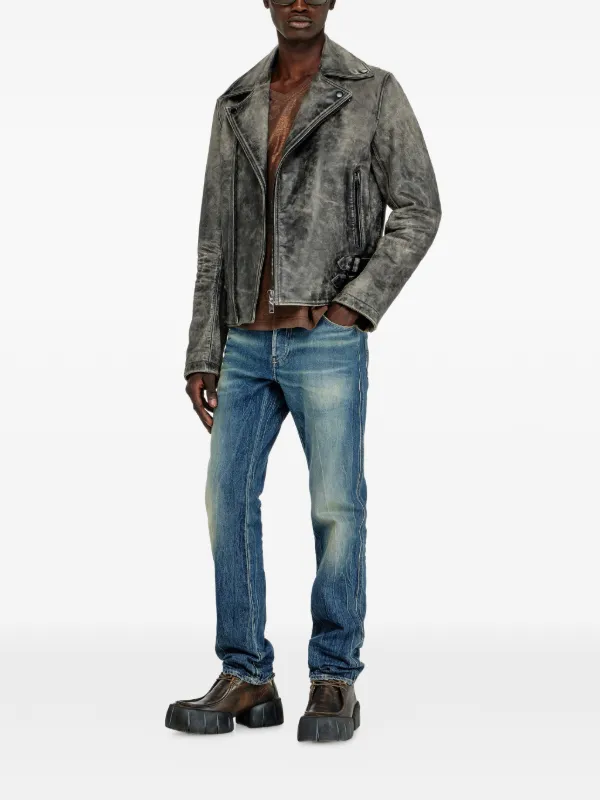Diesel Biker Jacket In Treated Leather | Black | FARFETCH