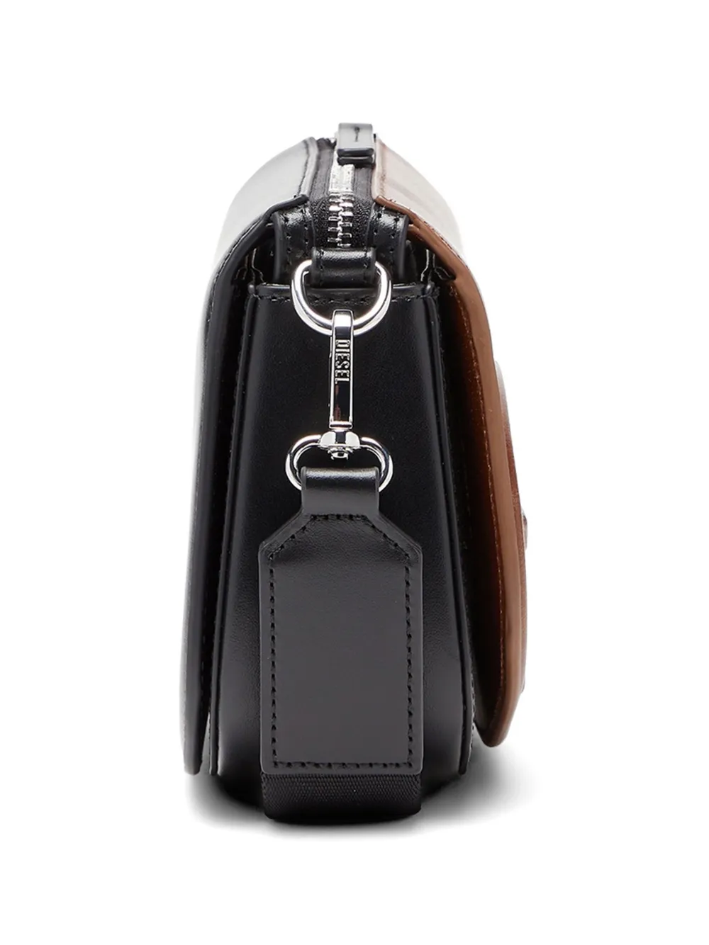 Diesel 1DR tweekleurige leren crossbodytas Zwart