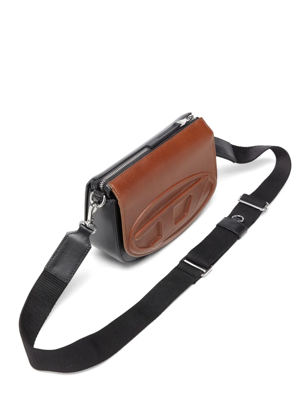 Diesel 1DR tweekleurige leren crossbodytas Zwart