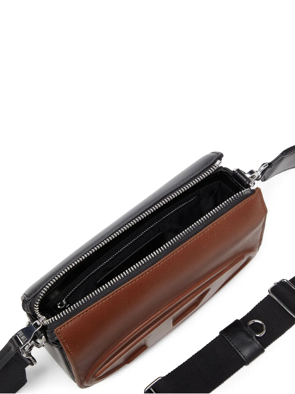 Diesel 1DR tweekleurige leren crossbodytas Zwart