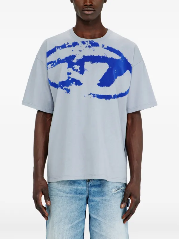 DIESEL ダメージ加工 Tシャツ Diesel ダメージ フロックロゴ Tシャツ | ブルー | FARFETCH JP
