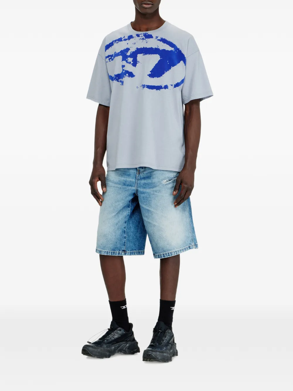 Diesel T-shirt met gerafeld logo Blauw