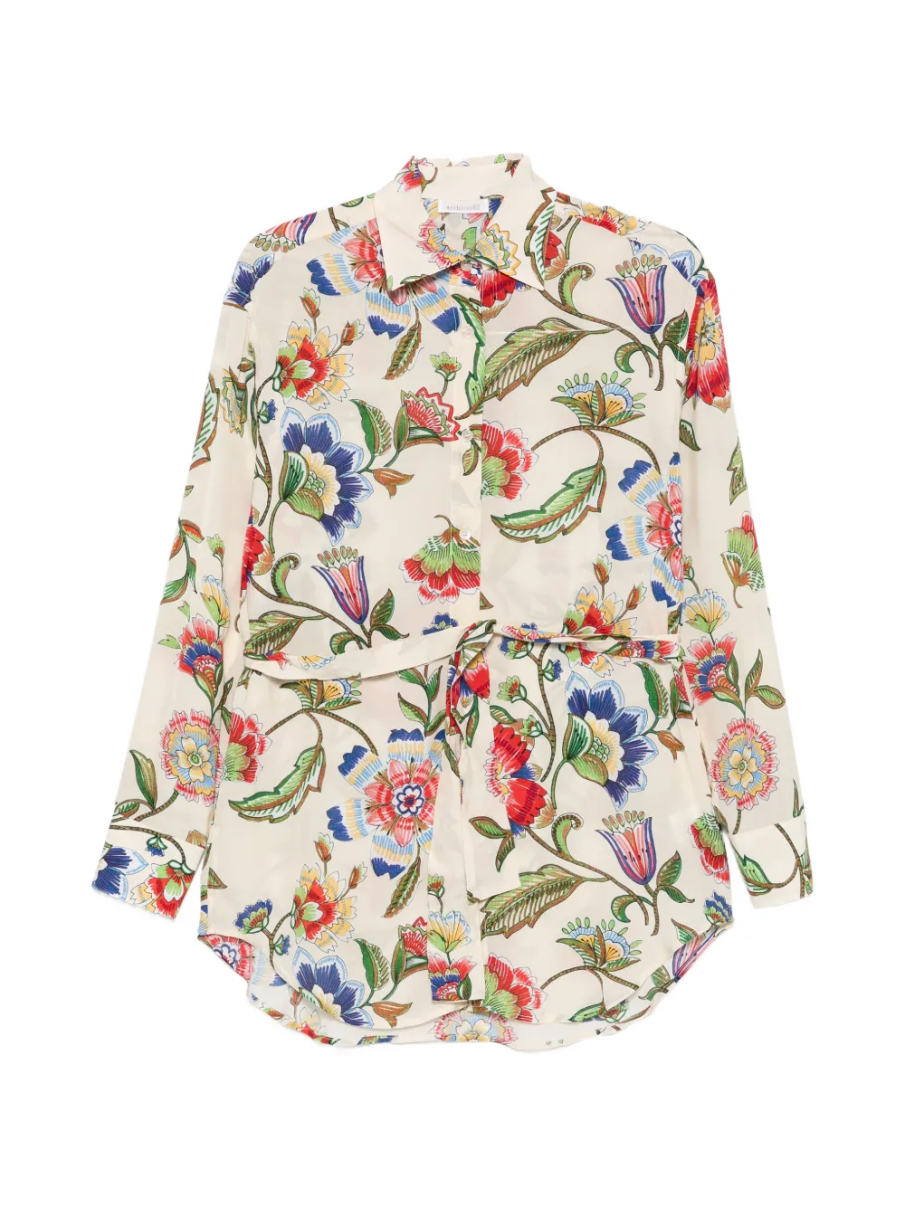 floral-print belted shirt