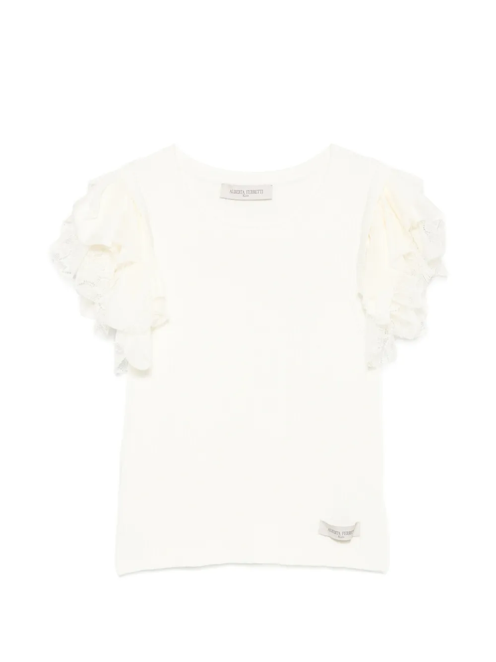 Alberta Ferretti Kids ruffled lace-trim T-shirt - Toni neutri