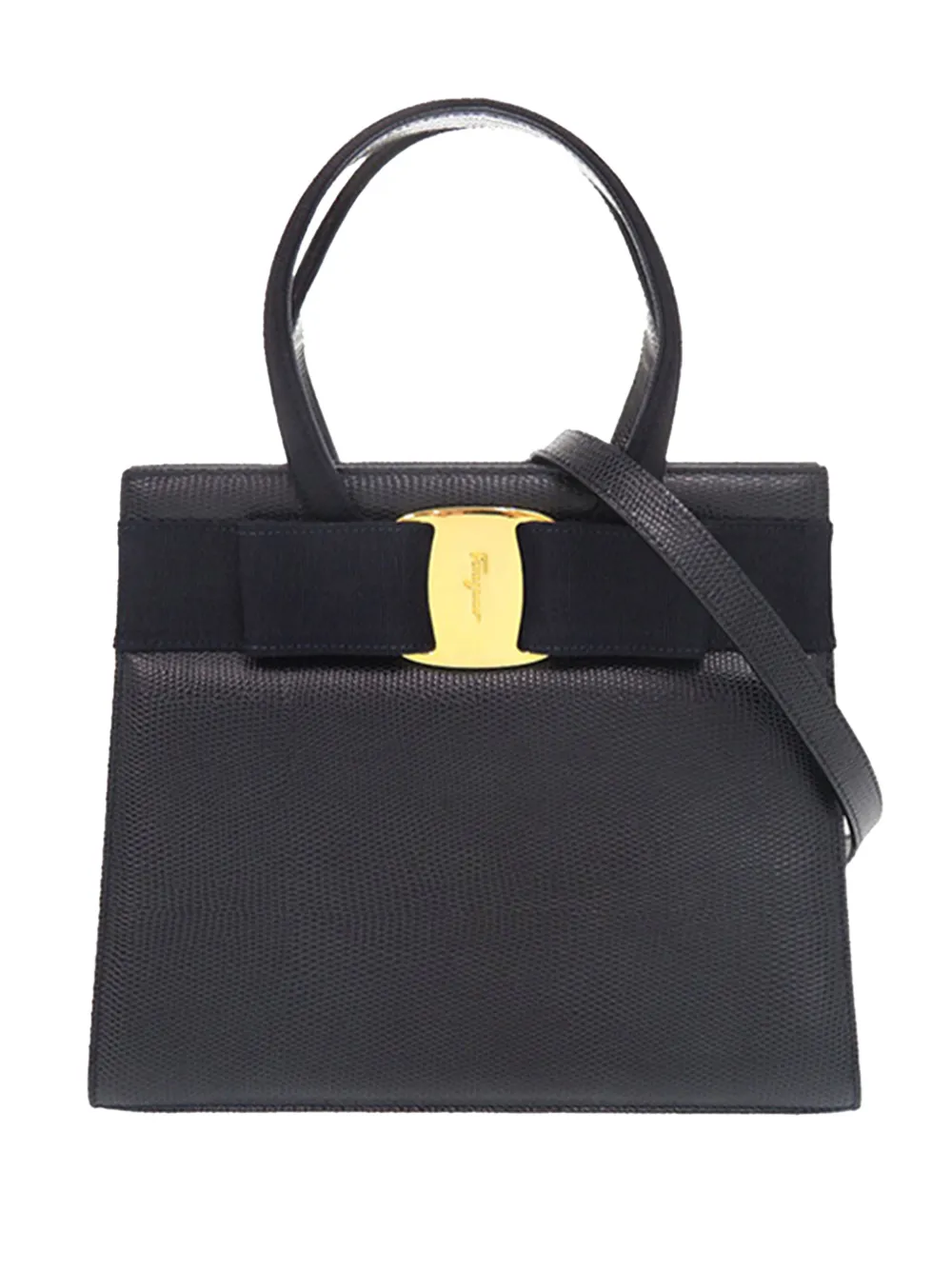 Ferragamo Pre-Owned 20th Century Lizard Embossed Leather Vara Bow satchel - Blu