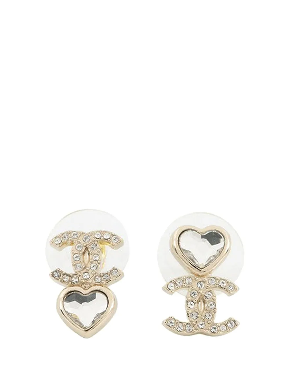 CHANEL Pre-Owned 2025 CC Gold Plated Strass Heart Bullet Back Earrings costume earrings - Oro