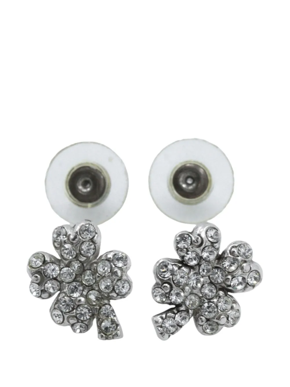 CHANEL Pre-Owned 2003 Brass Plated Crystals Lucky Clover Push Back Earrings costume earrings - Argento