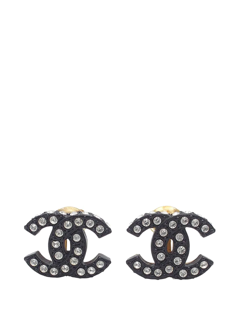 CHANEL Pre-Owned 2002 CC Gold Plated Acrylic Rhinestone Clip On Earrings costume earrings - Nero