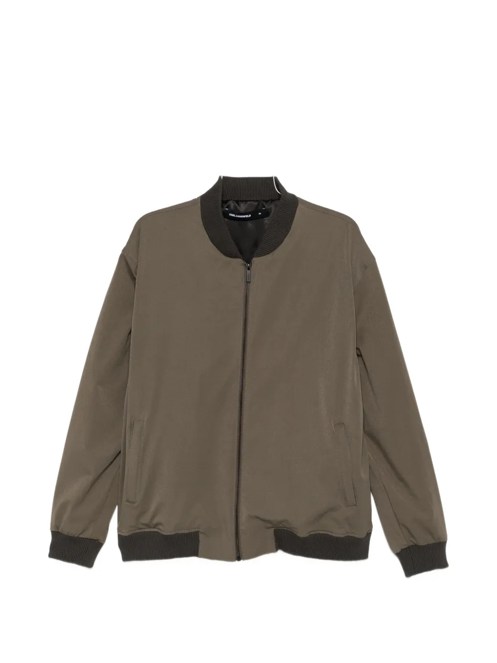 Karl Lagerfeld ribbed-trim zip-up bomber jacket - Green