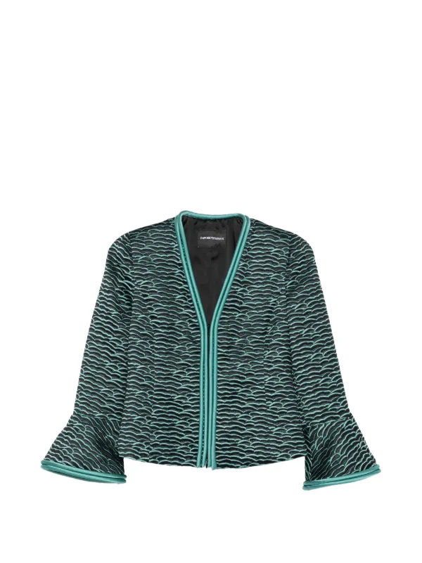 Emporio Armani Textured Ruffled-sleeve Jacket in Black