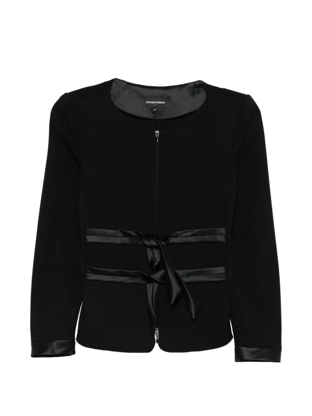 Emporio Armani bow-detail collarless jacket - Nero