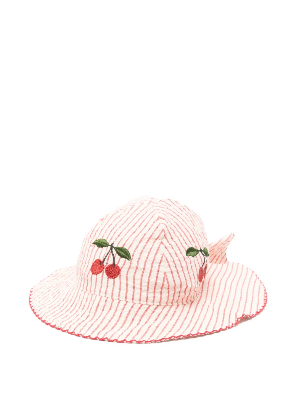 Konges Sløjd cherry-embroidered seersucker hat - Bianco
