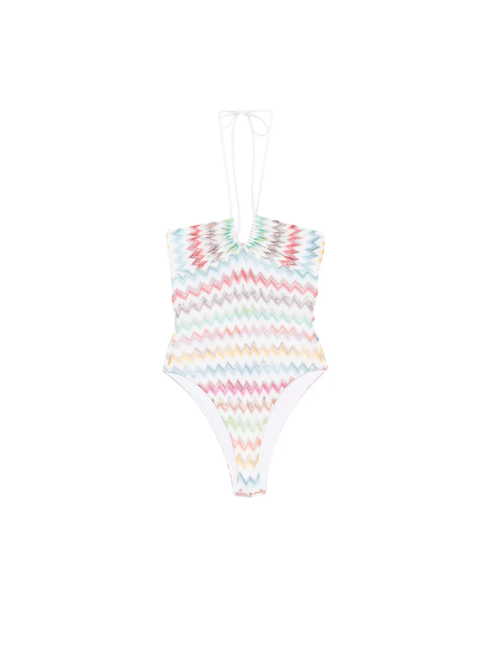 Missoni zigzag-knit halterneck swimsuit - Weiß