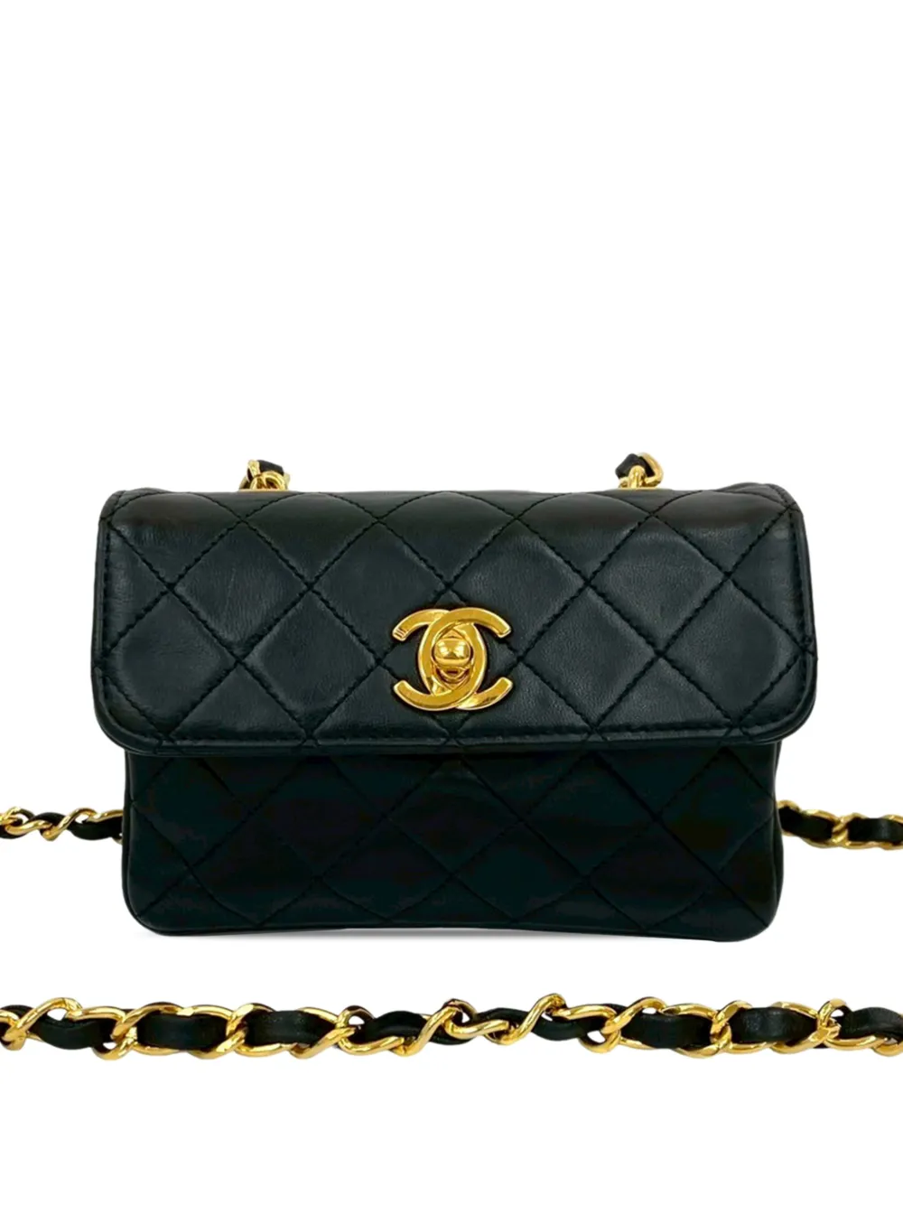 CHANEL Pre-Owned 1989-1991 Micro CC Quilted Lambskin Turn Lock Flap crossbody bag - Nero
