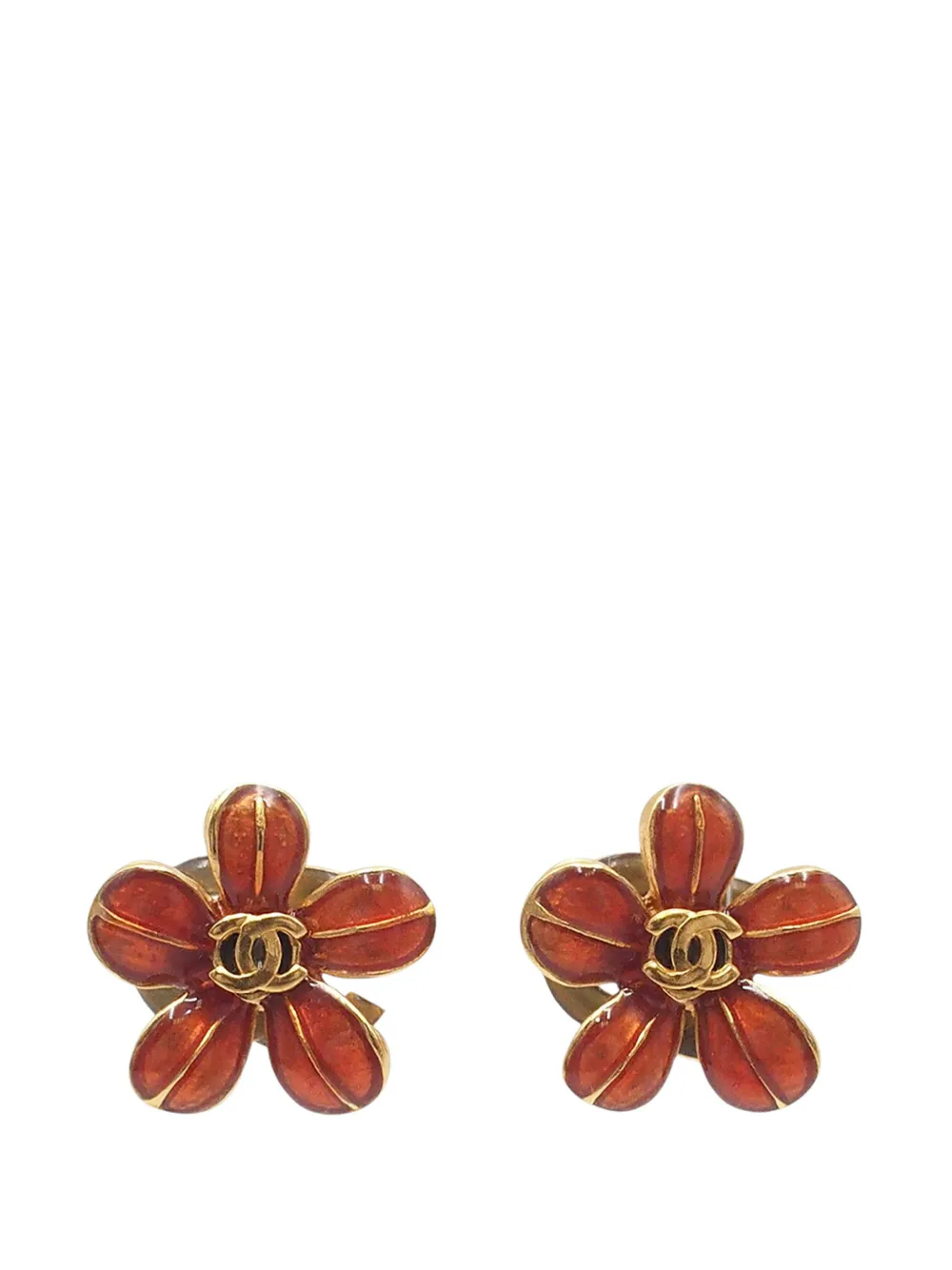 CHANEL Pre-Owned 2003 Gold Plated and Resin CC Flower Push Back Earrings costume earrings - Rot
