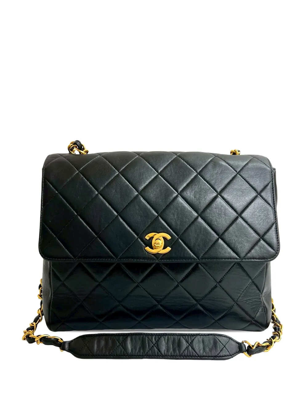 CHANEL Pre-Owned 1994-1996 CC Quilted Lambskin Straight Flap crossbody bag - Schwarz