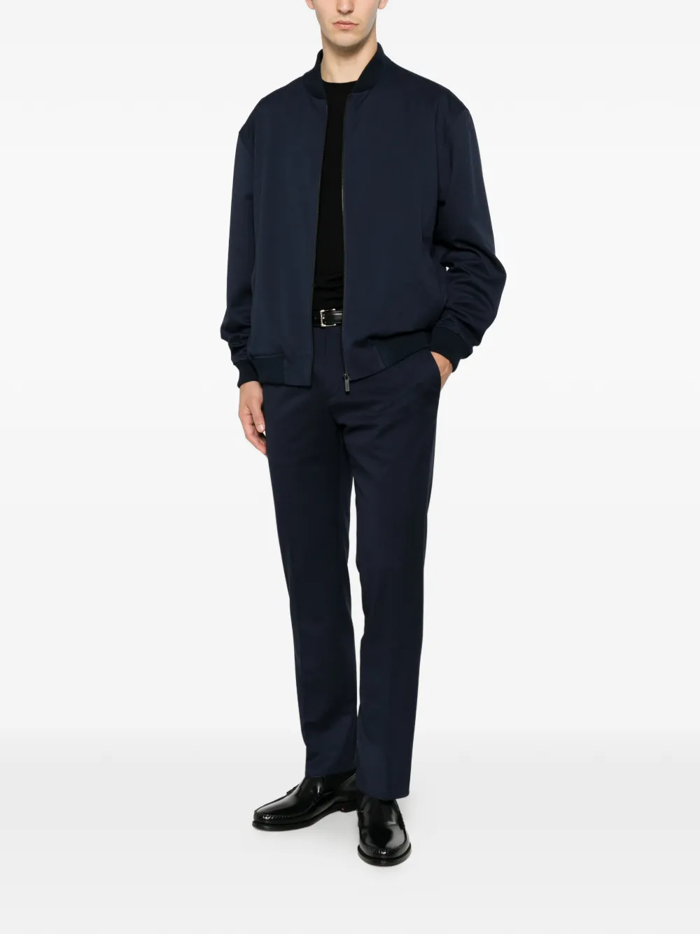 Karl Lagerfeld Bomberjack met geribbelde afwerking Blauw