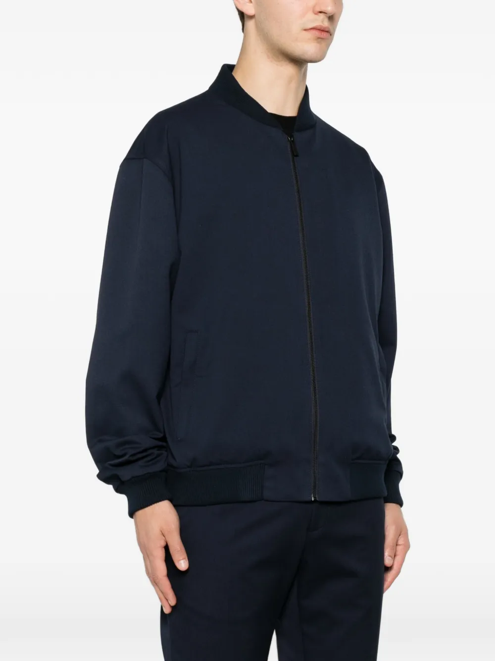 Karl Lagerfeld Bomberjack met geribbelde afwerking Blauw