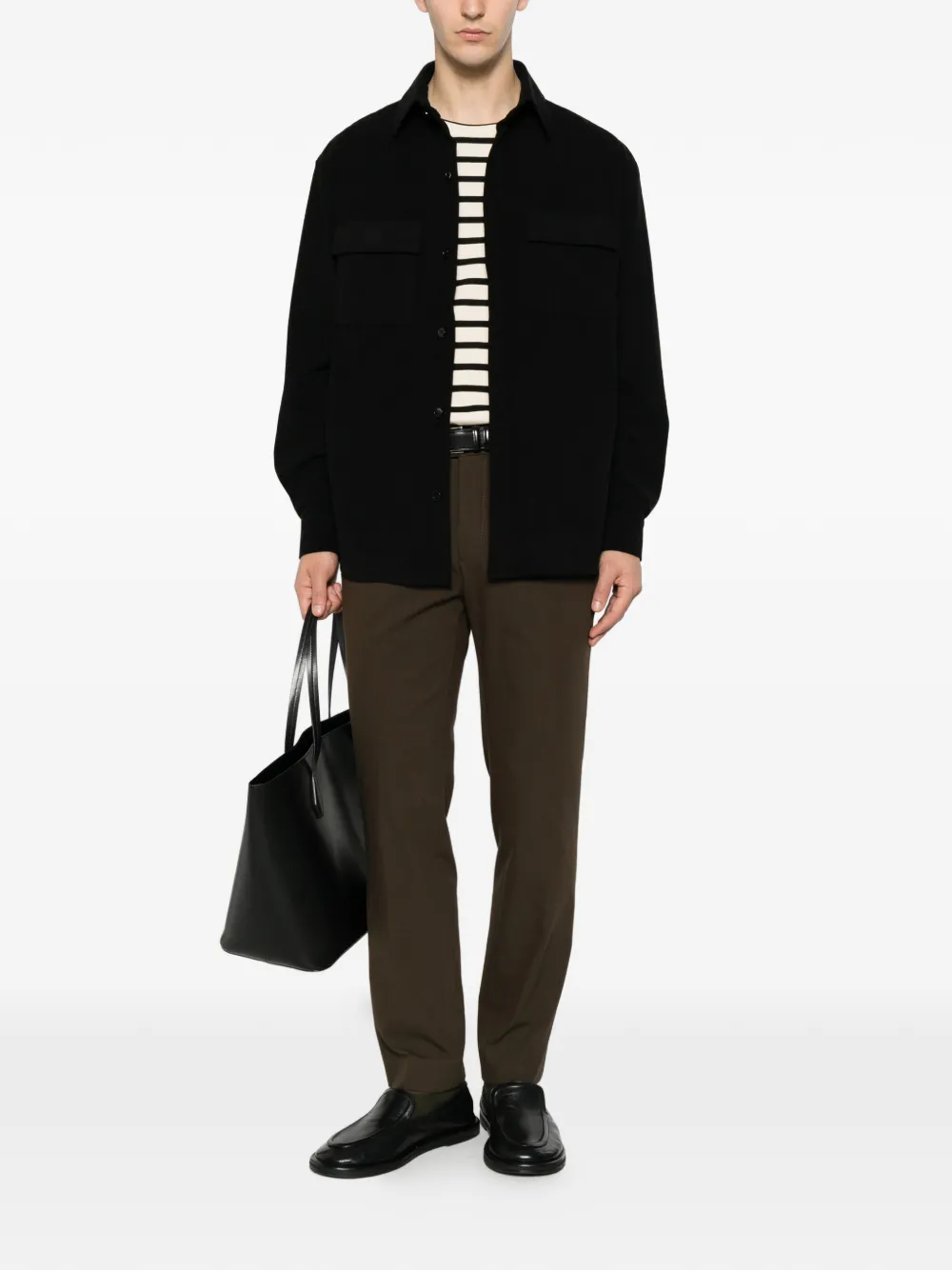 Karl Lagerfeld Shirtjack met klepzak en ribfluwelen textuur Zwart