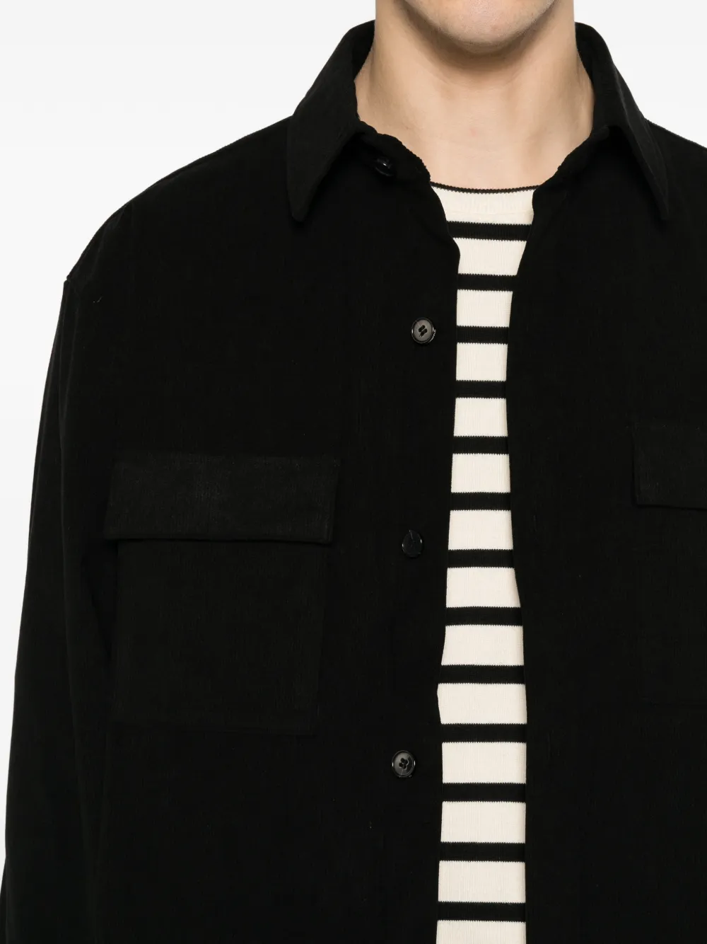 Karl Lagerfeld Shirtjack met klepzak en ribfluwelen textuur Zwart