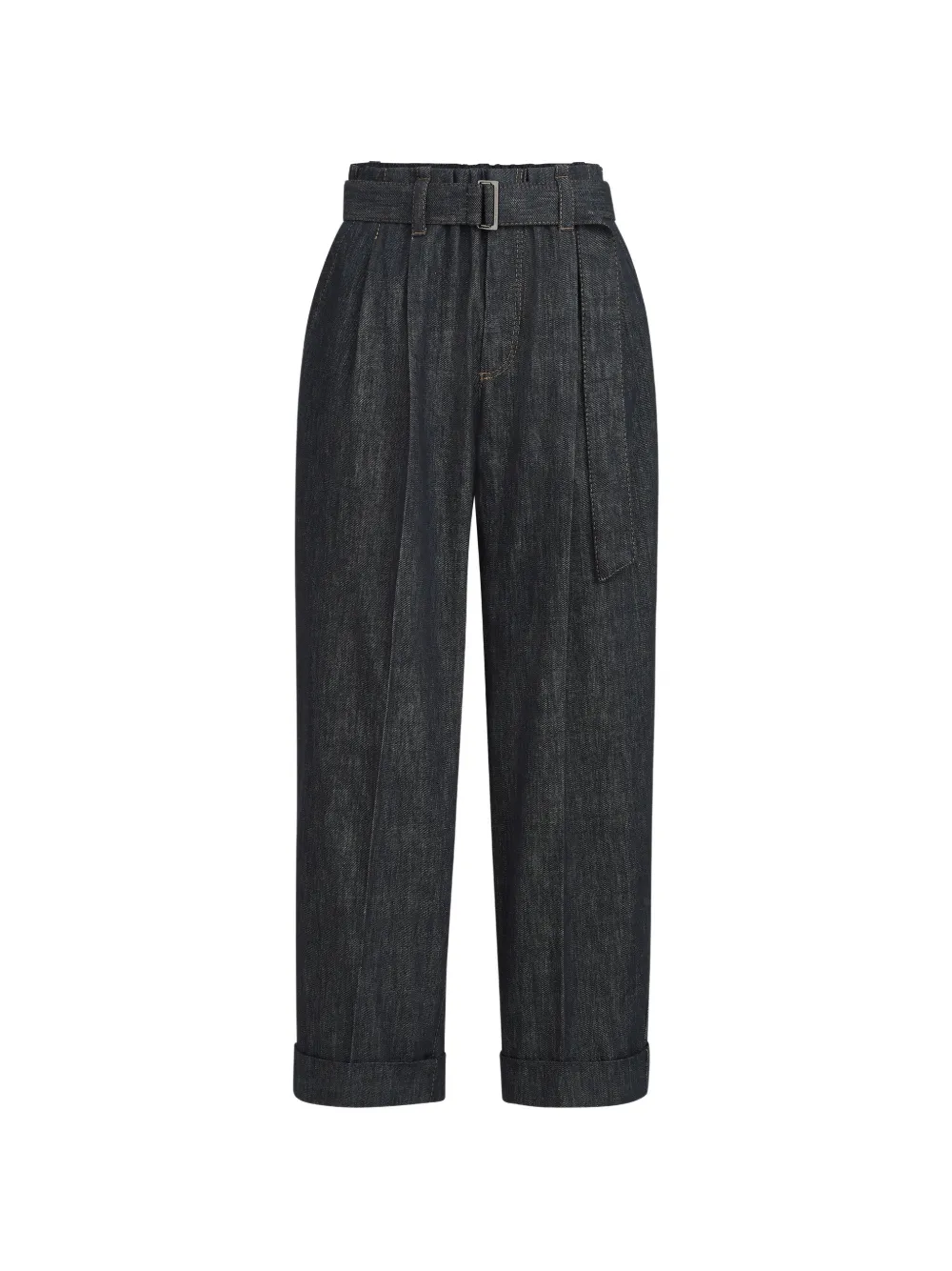 Brunello Cucinelli cotton denim-effect twill loose sartorial trousers with monili - Blu