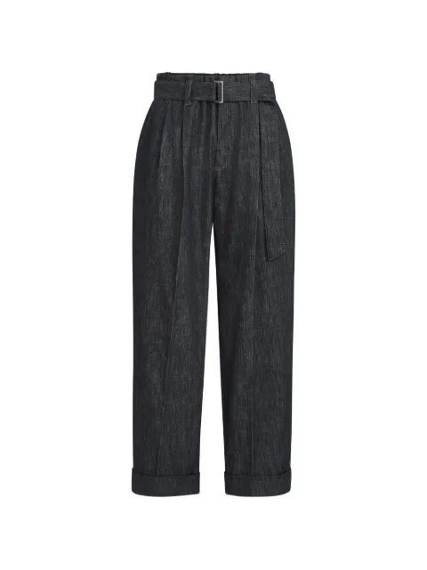 Brunello Cucinelli cotton denim-effect twill loose sartorial trousers with monili