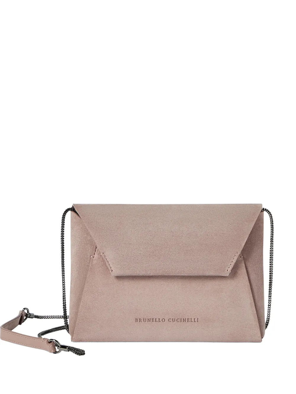 Brunello Cucinelli BC Duo pochette in suede with precious chain - Rosa