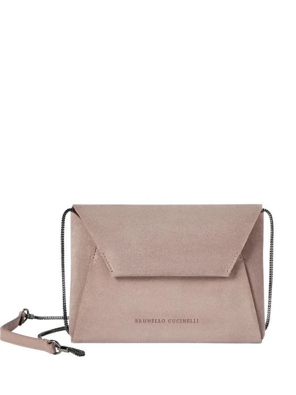 Brunello Cucinelli Duo Pochette in Suede with Precious Chain in Pink