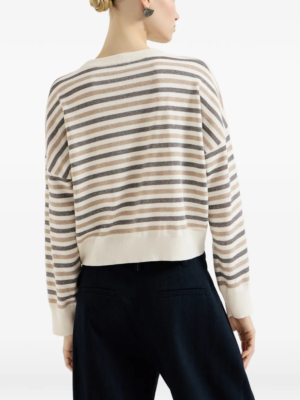 Brunello Cucinelli Trui van scheerwol kasjmier en zijde met strepen Beige