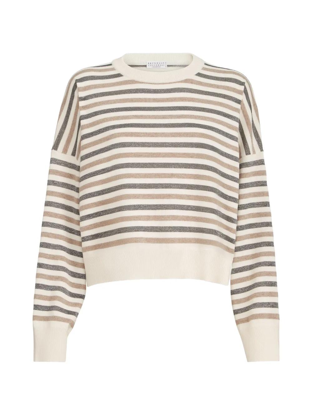 Brunello Cucinelli virgin-wool, cashmere and silk sparkling stripes sweater - Toni neutri