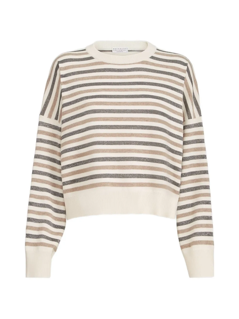 Brunello Cucinelli virgin-wool, cashmere and silk sparkling stripes sweater - Neutrals