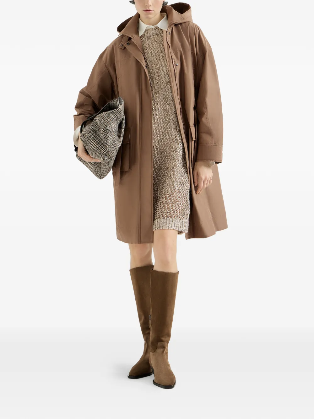 Brunello Cucinelli Chiné gebreide jurk van zijde en linnen Beige