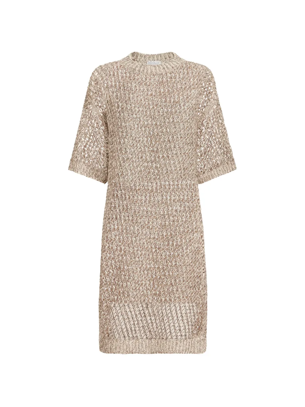 Brunello Cucinelli dazzling chiné net knit dress in silk and linen - Nude