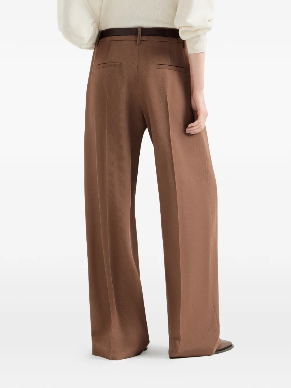 Brunello Cucinelli Scheerwollen en viscose plooibroek met monili Bruin