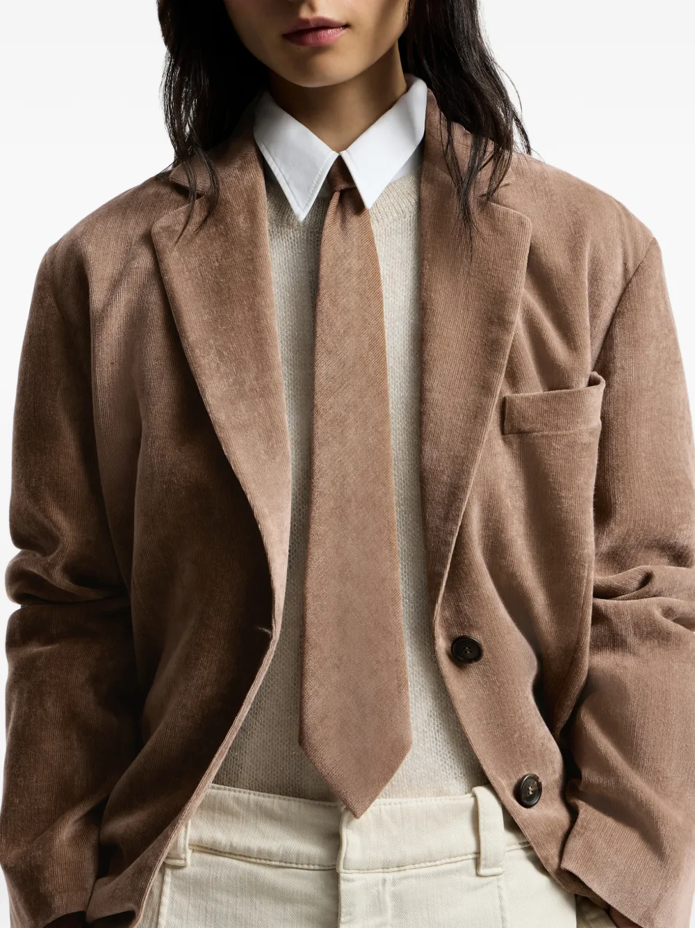 Brunello Cucinelli Ribfluwelen stropdas Beige